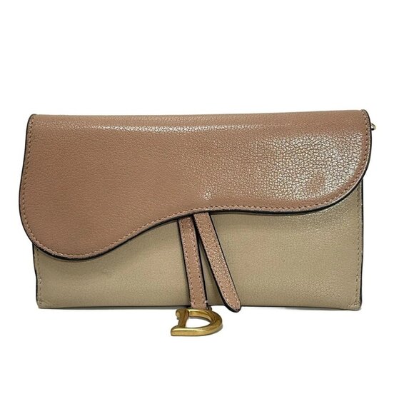 Auth DIOR/ChristianDior Saddle Wallet - Beige Pink Beige Leather - Picture 2 of 8